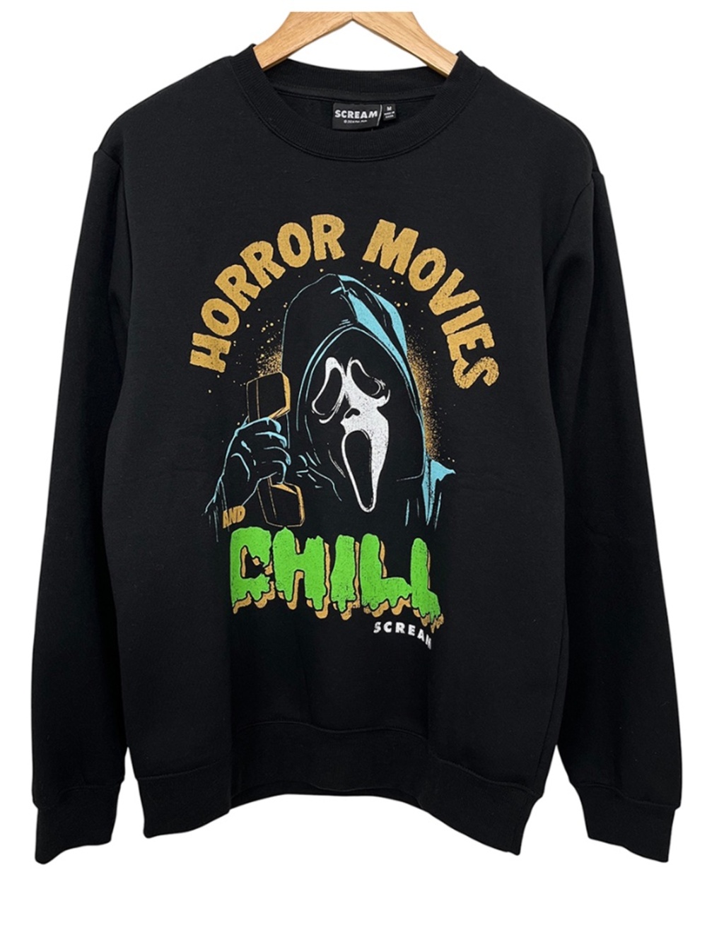 Ghost Face Women's Sweatshirt Horror Movies & Chill Graphic Medium NWT